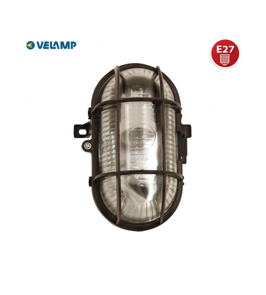APPLIQUE OVALE IN PLASTICA NERA E VETRO E27, 60W